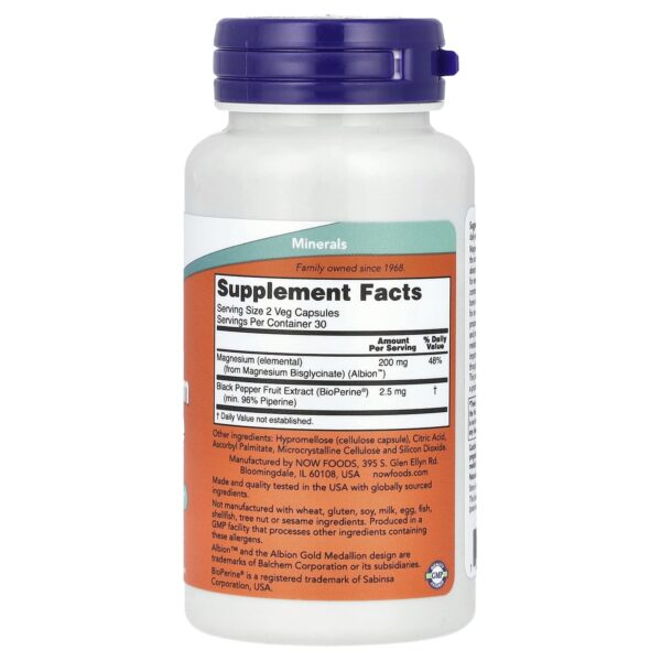 Now Foods Magnesium Glycinate With BioPerine® 60 Veg Capsules