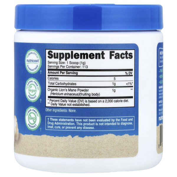 Nutricost Organic Lion's Mane Mushroom, Unflavored, 4 oz (113 g)