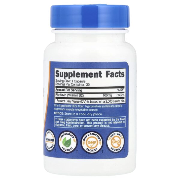 Nutricost Vitamin B2, 100 mg, 30 capsules