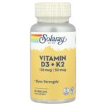 Solaray Vitamin D3 + K2, 60 vegetable capsules