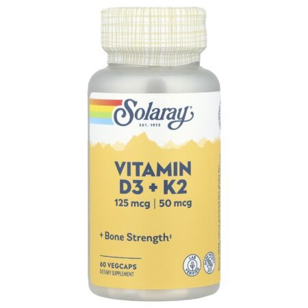 Solaray Vitamin D3 + K2, 60 vegetable capsules