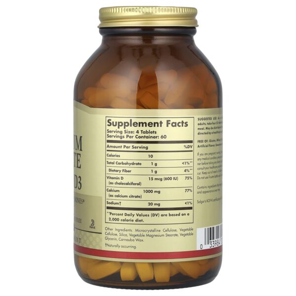 Solgar Calcium Citrate with Vitamin D3, 240 tablets