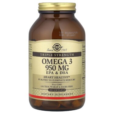 Solgar Omega-3, EPA and DHA, Triple Strength, 950 mg, 100 caplets