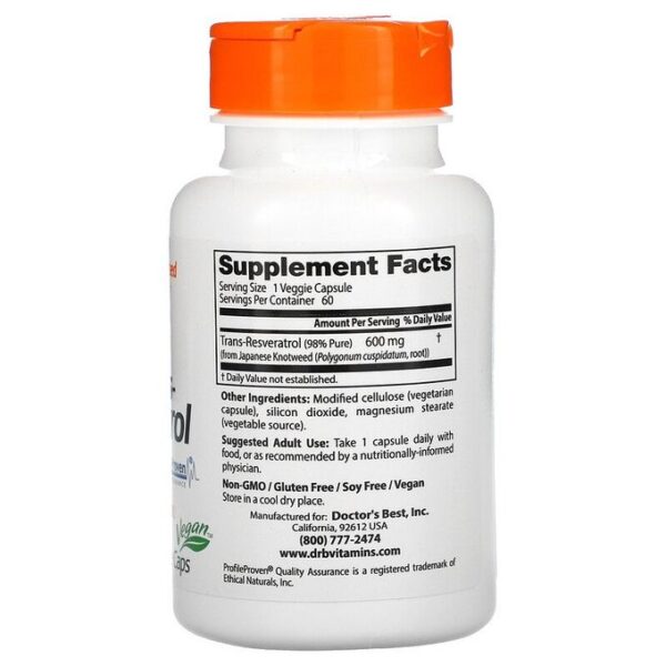 Doctor's BEST High-Efficiency Trans-Resveratrol 600, 600 mg, 60 Vegetarian Capsules
