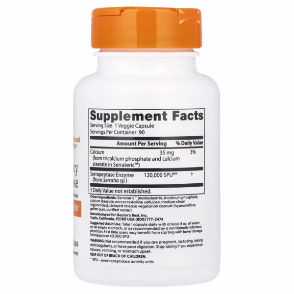 Doctor's BEST High-Efficiency Serrapeptase, 120,000 USP, 90 Vegetarian Capsules