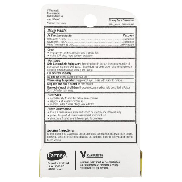 Carmex Classic Lip Balm, Medicinal, SPF 15, 4.25 g