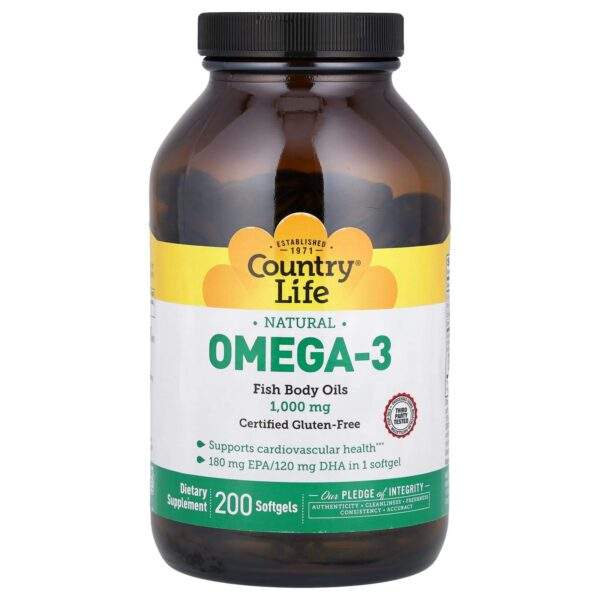 Country Life Natural Omega-3, 1000 mg, 200 Softgels