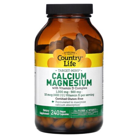 Country Life Target-Mins Calcium Magnesium with Vitamin D Complex, 240 Vegan Capsules