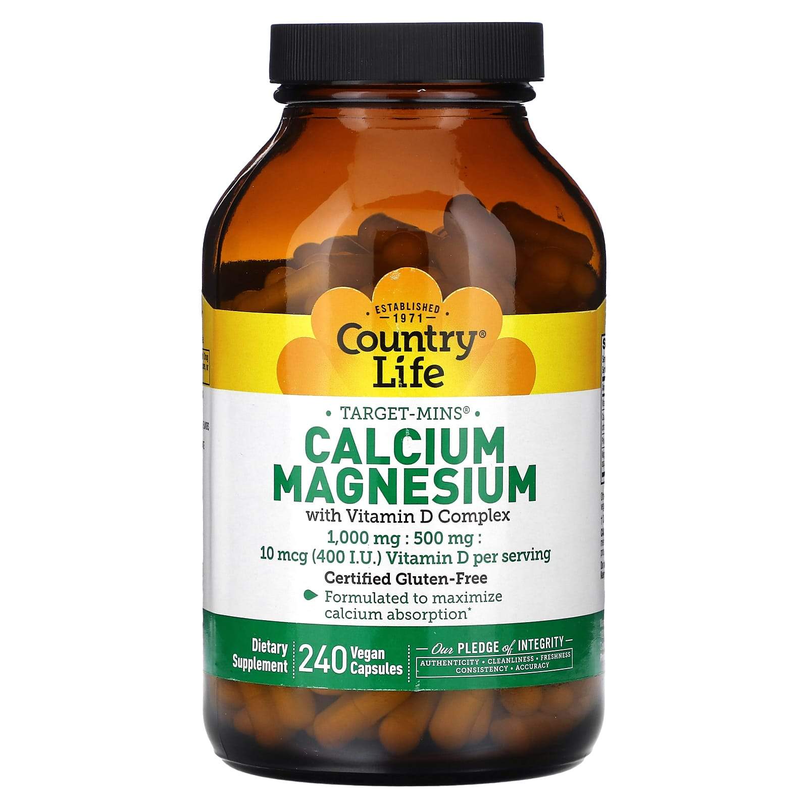 Country Life Target-Mins Calcium Magnesium with Vitamin D Complex, 240 Vegan Capsules