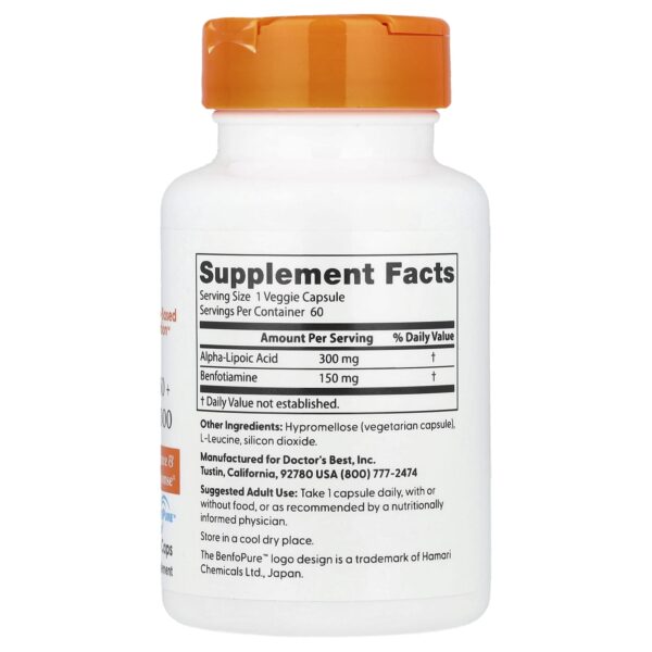 Doctor's BEST Benfotiamine 150 + Alpha-Lipoic Acid 300, 60 Veggie Caps