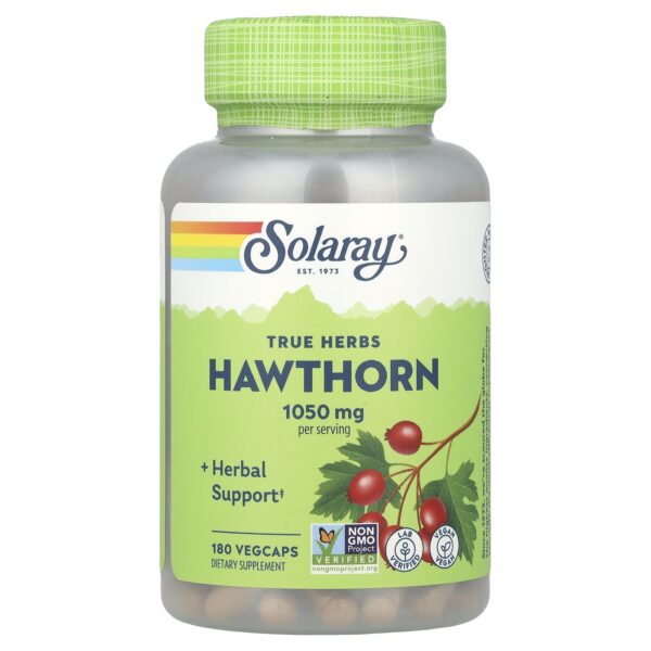 Solaray, True Herbs, Hawthorn, 180 VegCaps (525 mg per capsule)