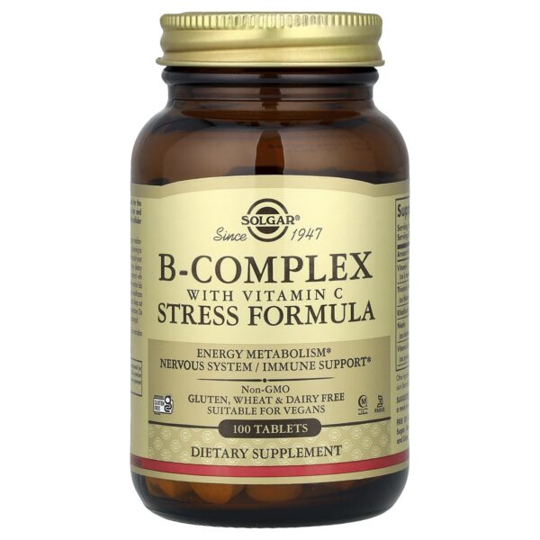 Solgar B-Complex with anti-stress formula and vitamin C, 100 tablets