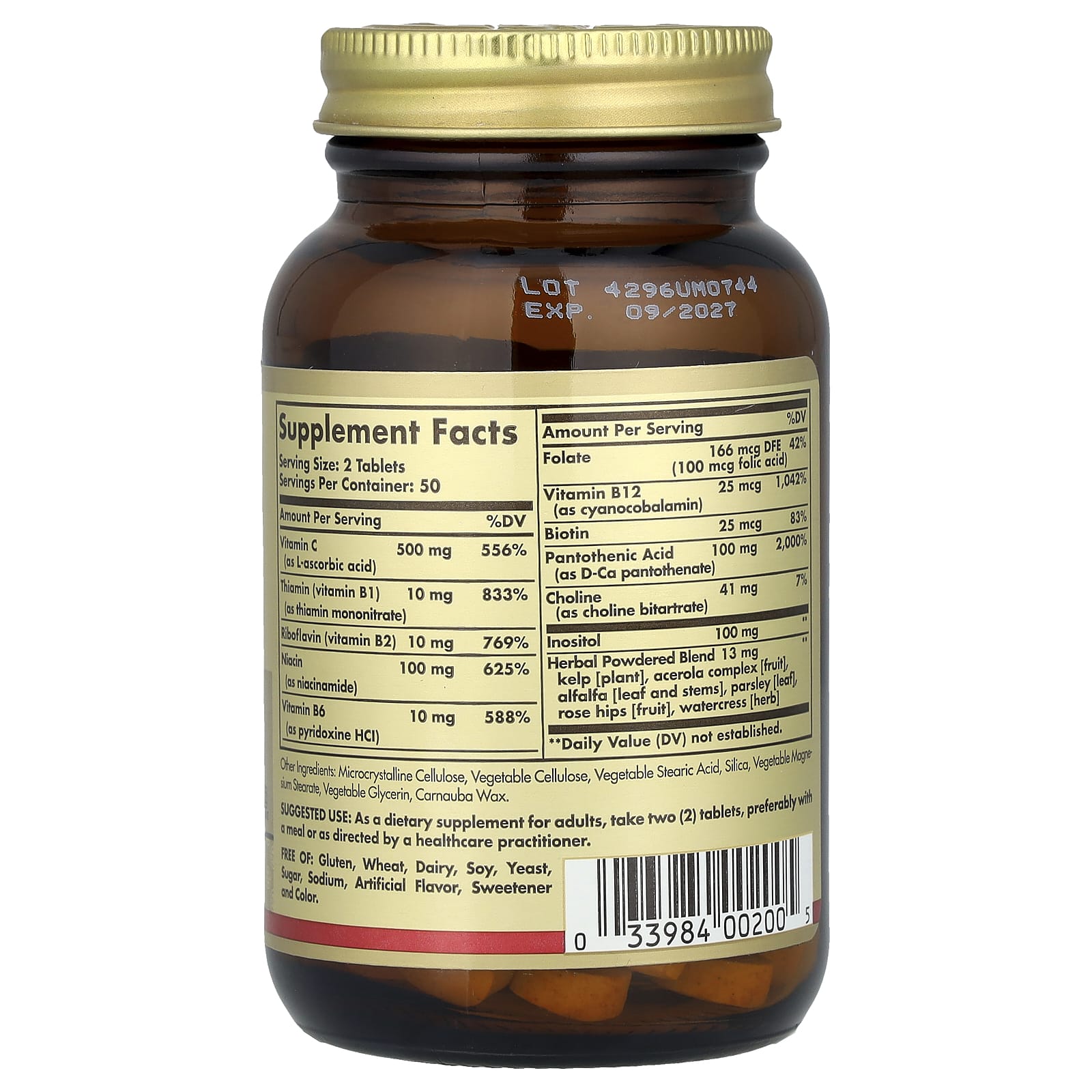 Solgar B-Complex with anti-stress formula and vitamin C, 100 tablets