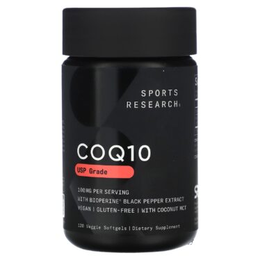 Sports Research CoQ10 with BioPerine, USP Grade, 100 mg, 120 Vegetarian Softgels