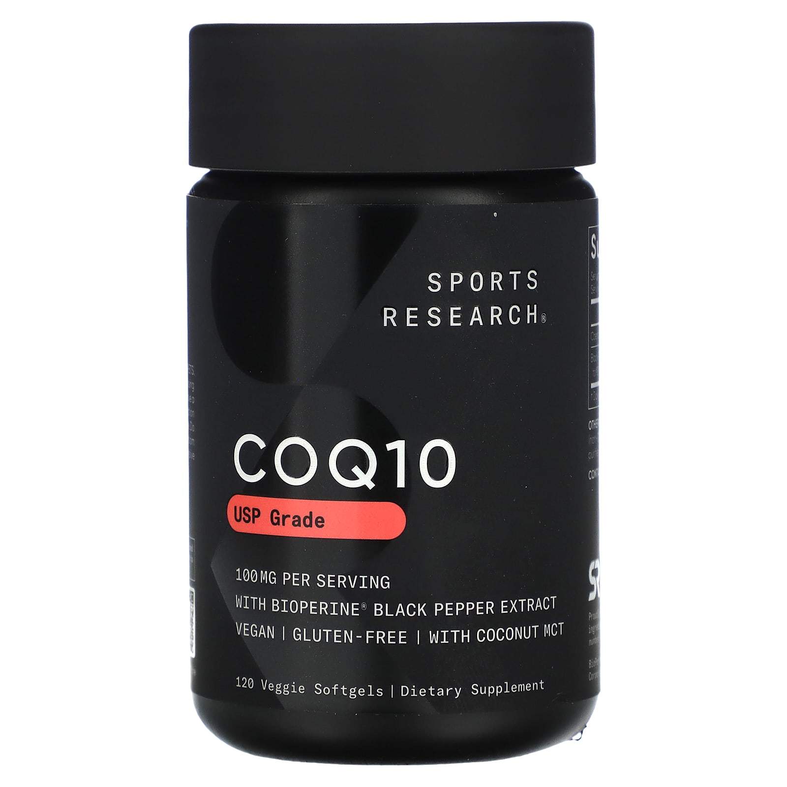 Sports Research CoQ10 with BioPerine, USP Grade, 100 mg, 120 Vegetarian Softgels