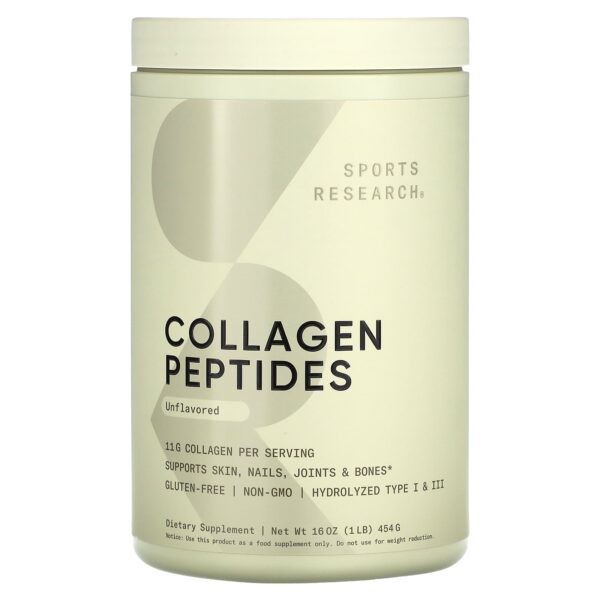 Sports Research Collagen Peptides, Unflavored, 454 g