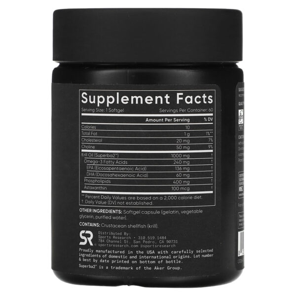 Sports Research Omega-3 Rich Krill Oil, 1000 mg, 60 Softgels