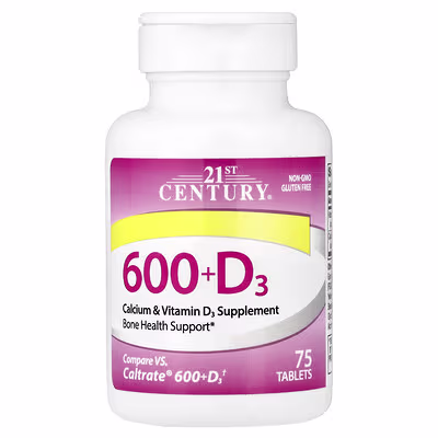 21st Century 600+D3 Calcium & Vitamin D3 75 Tablets