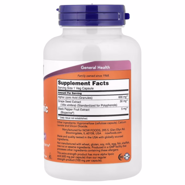 NOW Foods Alpha Lipoic Acid 600 mg 120 Veg Capsules