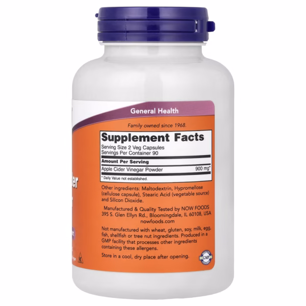 NOW Foods Apple Cider Vinegar 450 mg 180 Capsules