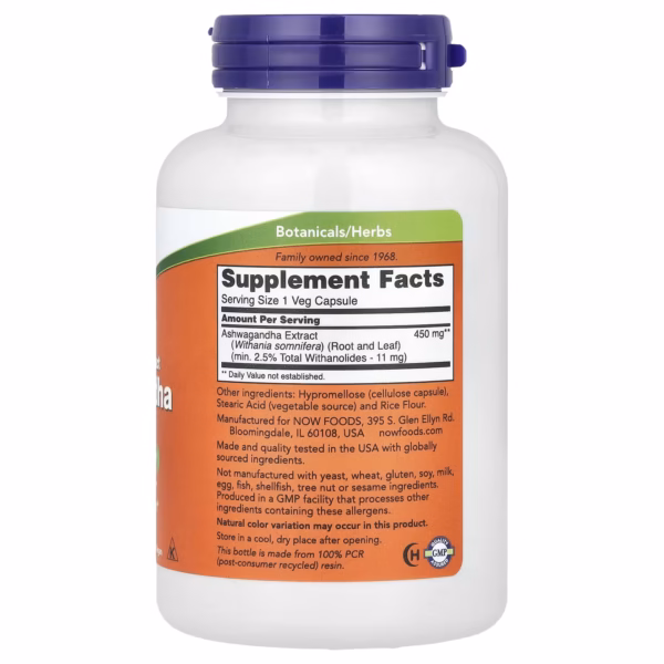 NOW Foods Ashwagandha Extract 450 mg 180 Veg Capsules