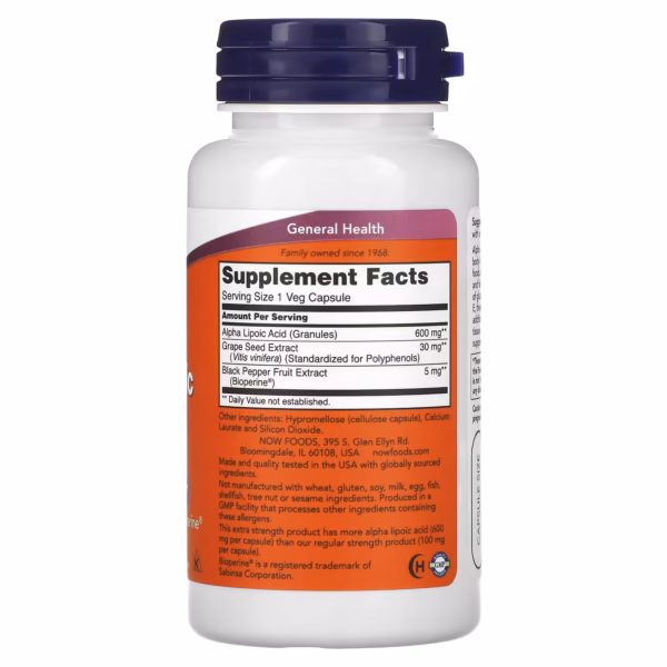 NOW Foods Extra Strength Alpha Lipoic Acid 600 mg 60 Veg Capsules