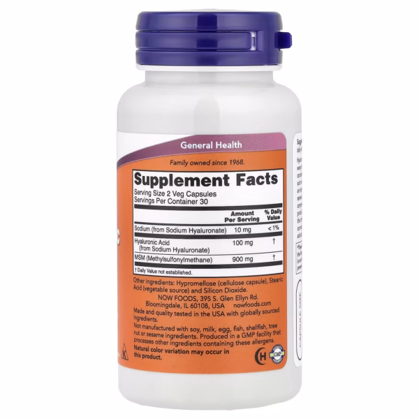 NOW Foods Hyaluronic Acid & MSM 60 Veg Capsules