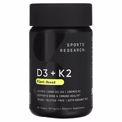 Sports Research Vitamin D3 + K2 5000 IU / 100 mcg – 60 Vegetarian Softgels
