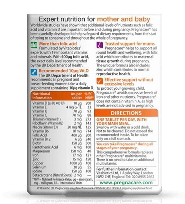 Vitabiotics – Pregnacare Original – 30 Comprimés