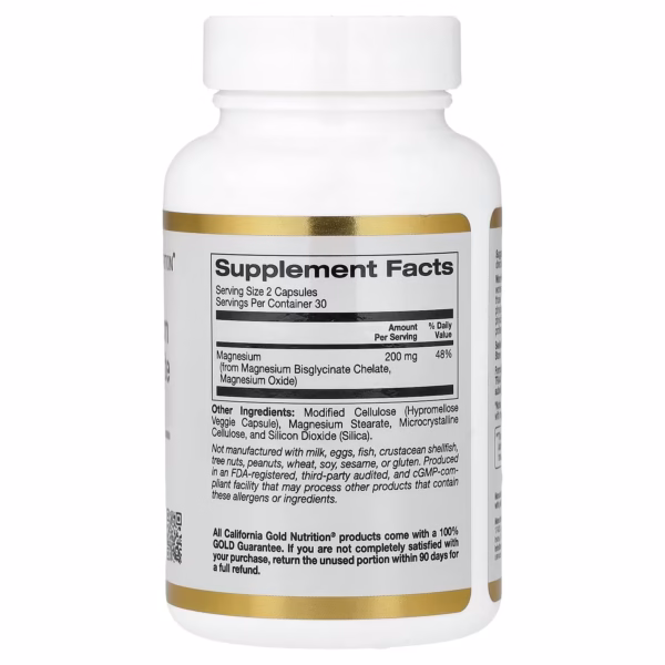 California Gold Nutrition Chelated Magnesium Bisglycinate TRAACS 100 mg 60 Veg Capsules