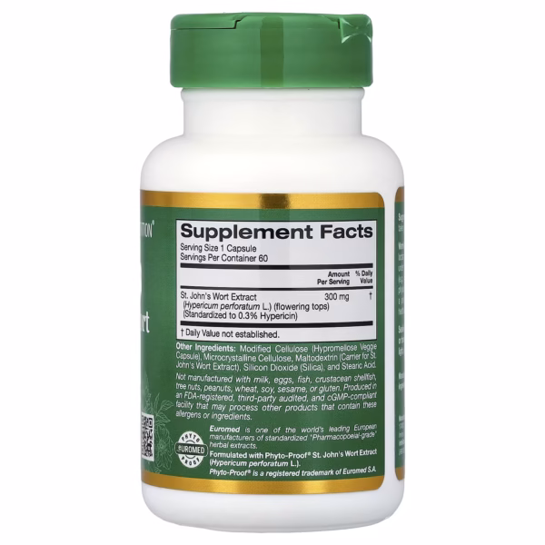 California Gold Nutrition EuroHerbs Extrait de Millepertuis 300 mg 60 Capsules