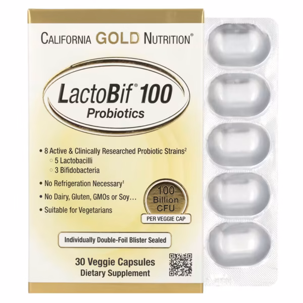 California Gold Nutrition LactoBif® Probiotics 100 – 100 Billion CFU – 30 Veg Capsules