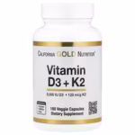 California Gold Nutrition Vitamin D3 + K2 MK-7 – 180 Vegetarian Capsules