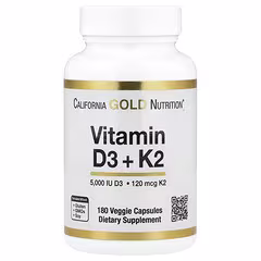 California Gold Nutrition Vitamin D3 + K2 MK-7 – 180 Vegetarian Capsules