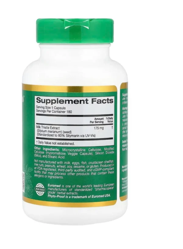 California Gold Nutrition EuroHerbs Milk Thistle Extract Chardon-Marie 175 mg 180 Capsules