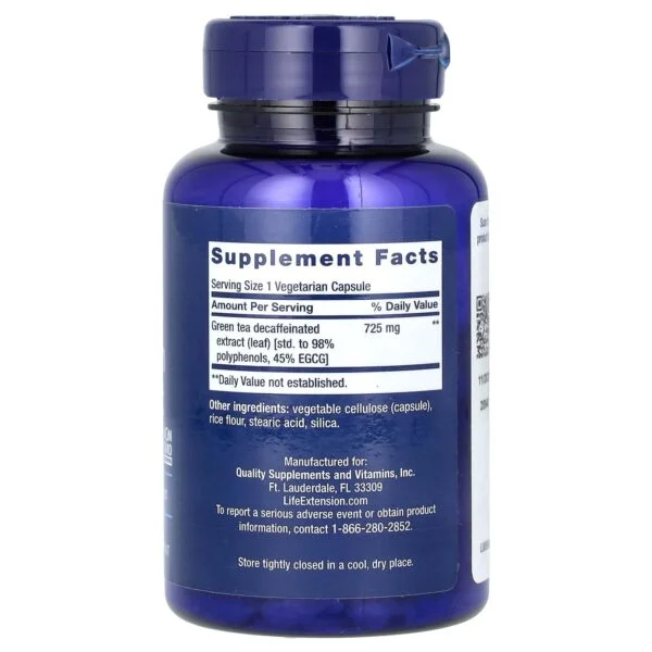 Life Extension Extrait de Super Thé Vert Décaféiné 100 Capsules Végétariennes