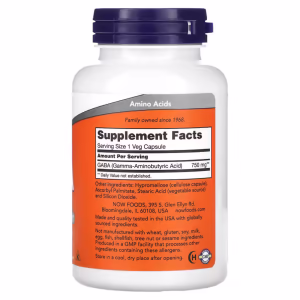 Now foods GABA 750 mg 100 Capsules Végétariennes