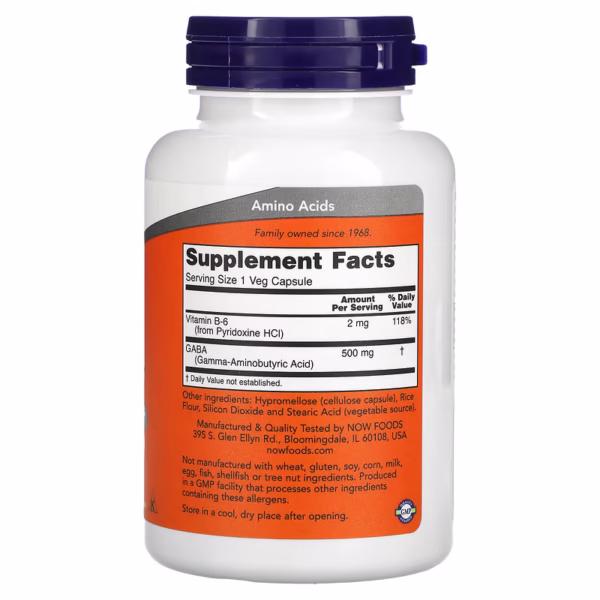 Now foods GABA et Vitamine B6 500 mg 100 Capsules