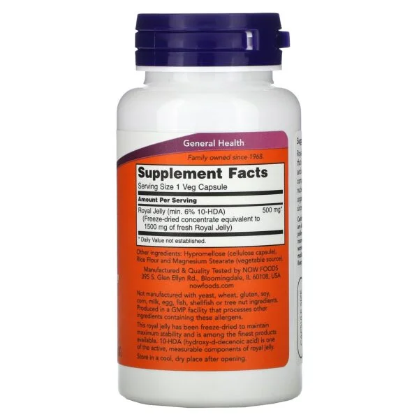 Now Foods Gelée Royale 1500 mg 60 Capsules Végétariennes