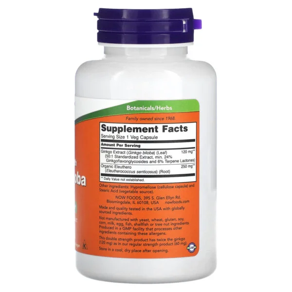 Now Foods Ginkgo Biloba Double Concentration 120 mg 100 Capsules