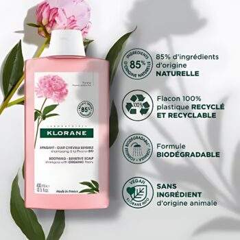KLORANE APAISANT Shampoing Anti-irritation et Protecteur à la Pivoine BIO 400 ml