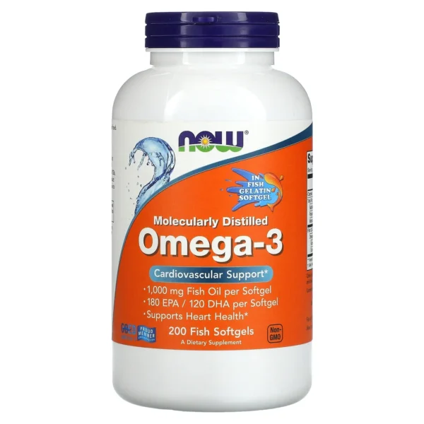 NOW Foods Fish Oil Omega-3 1000 mg – 200 Fish Gelatin Softgels