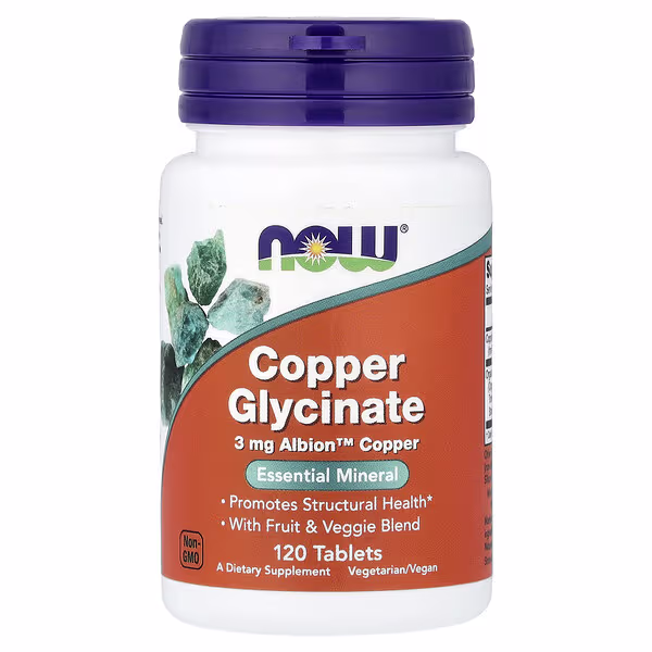 NOW Foods Glycinate de Cuivre 3 mg 120 Comprimés