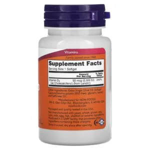 NOW Foods High Potency Vitamin D3 2000 IU – 120 Softgels
