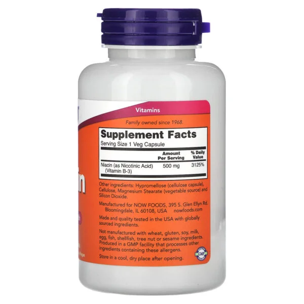 NOW Foods Niacin 500 mg – 100 Vegetarian Capsules