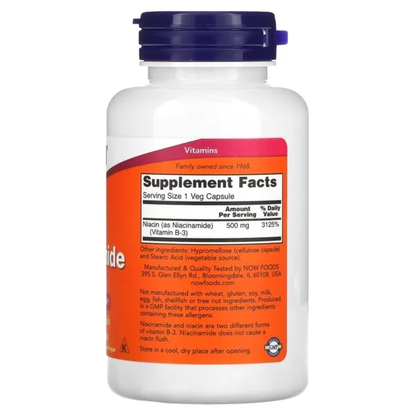 NOW Foods Nicotinamide 500 mg – 100 Vegetarian Capsules
