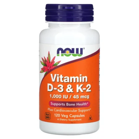 NOW Foods Vitamin D3 & K2 – 120 Vegetarian Capsules