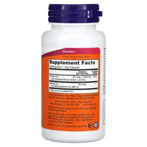 NOW Foods Vitamin D3 & K2 – 120 Vegetarian Capsules