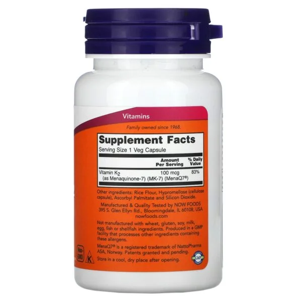 NOW Foods Vitamin K2 MK-7 100 mcg – 60 Veg Capsules