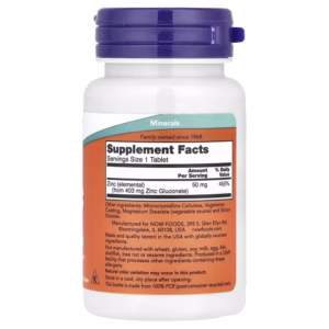 NOW Foods Zinc 50 mg – 100 Tablets